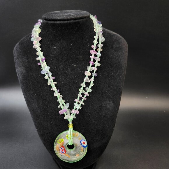 Artglass Murano Millifiori Style Glass Necklace & Pendant Pastel Colours - Picture 8 of 8
